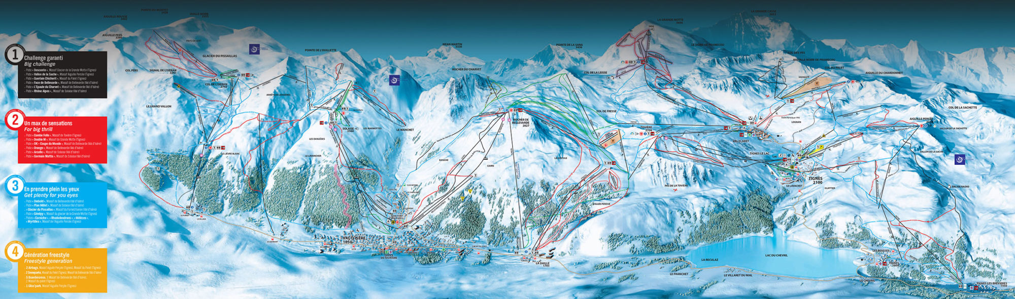 Plan des pistes de Tignes et Val d'Isère