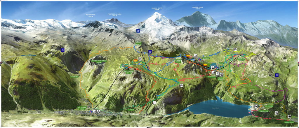 Plan des pistes de Tignes et Val D'isère en été