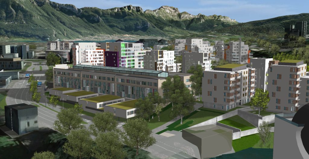 Modélisation 3D du cartier des Passerelles et des Papèteries à Annecy