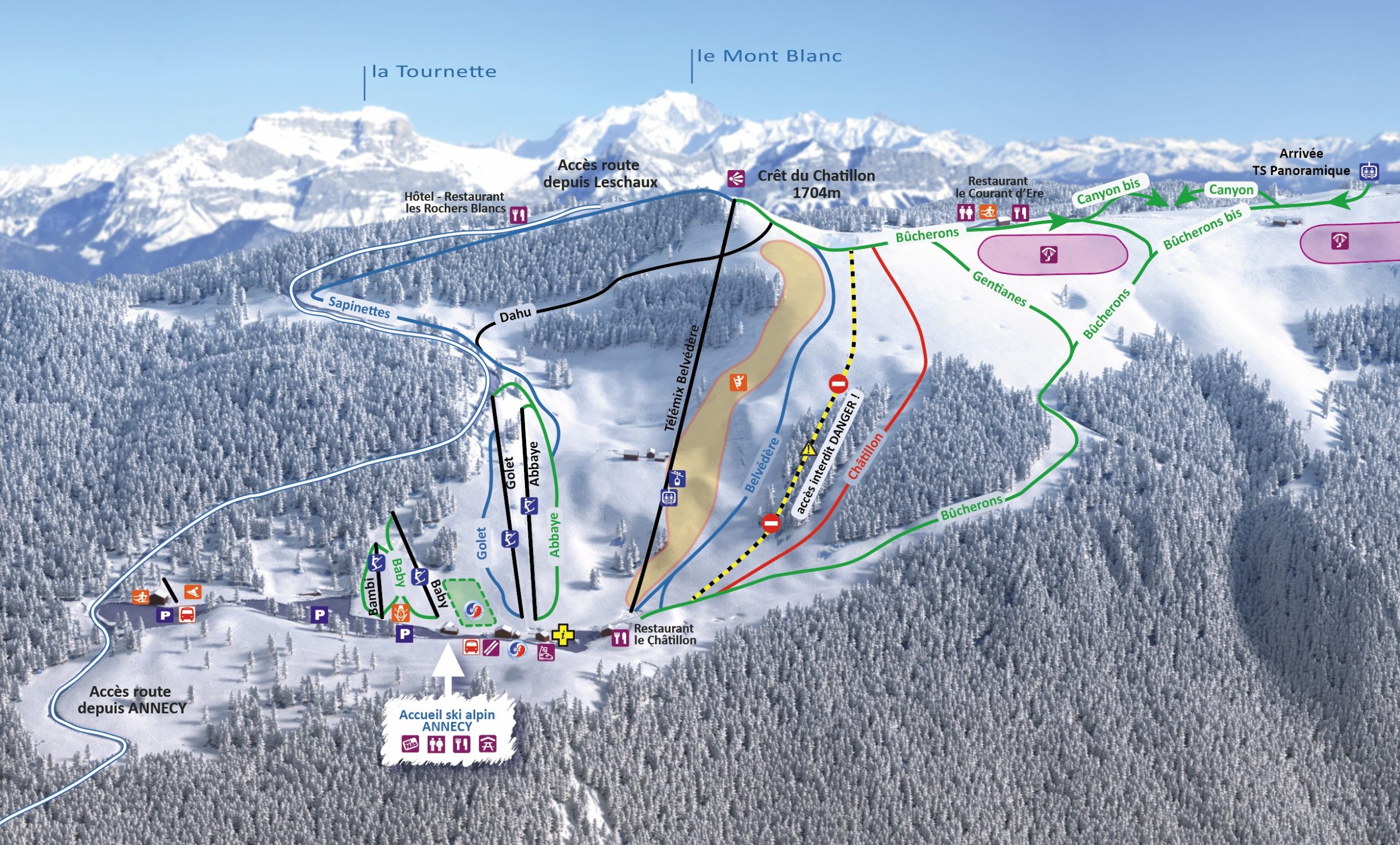 Plan des pistes du Semnoz étape 4 : ajout des tracés des icônes et de la toponymie.